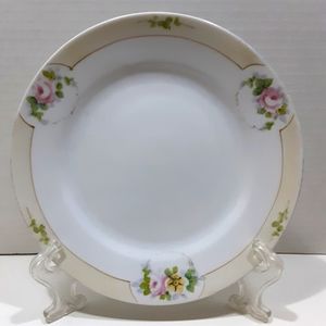Antique Nippon Cake Plate 7 5/8" Cottagecore Pretty Pink Floral Vintage